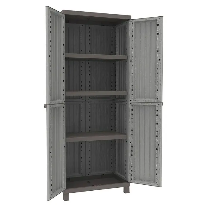 Terry Kunststoffschrank C-Wood 2680L x B x H: 39 x 68 x 170 cm, Traglast Einlegeboden: 20 kg - Offener Kunststoffschrank mit Regalen zur Aufbewahrung von Gegenständen. Praktischer und vielseitiger Schrank für Haus und Garten.