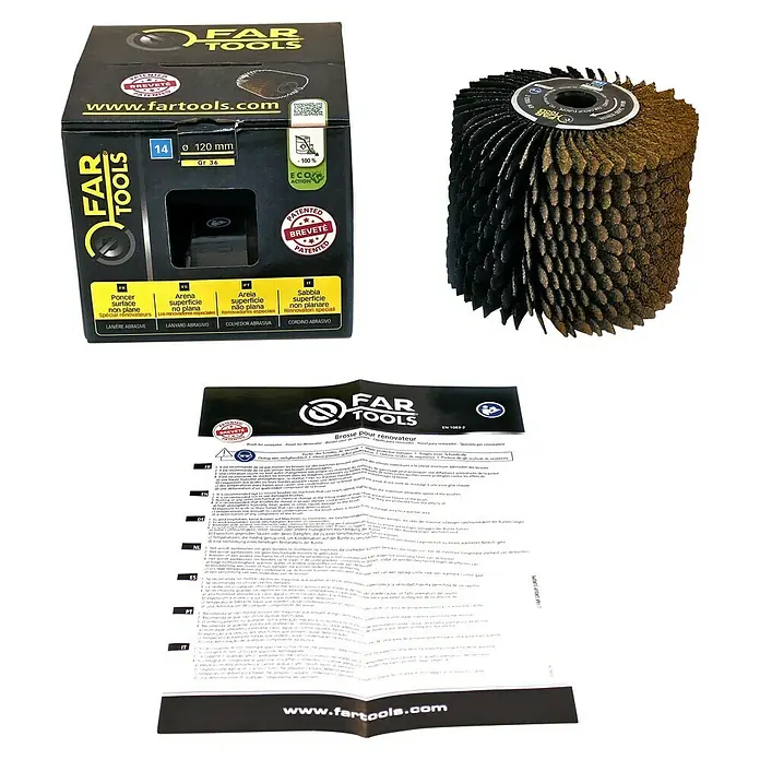 Fartools Bürstenwalze Lamellenschleifwalze - Passend für: Fartools Multischleifer REX 120C, Geeignet für: Holz/Metall - FAR Tools Schleifbürste zum Renovieren, inklusive Verpackung und Bedienungsanleitung.