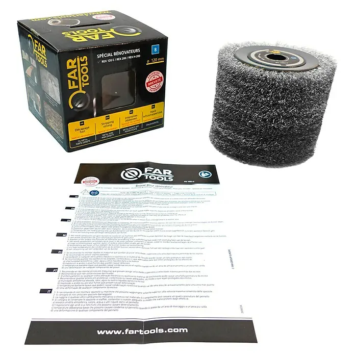 Fartools Bürstenwalze Metalldraht - Passend für: Fartools Multischleifer Satiniermaschine REX 120C, Geeignet für: Holz, 1 Stk. - Far Tools Spezial-Renovierer Set: REX 120 C / REX 200 / REX H-200, 120 mm Durchmesser. Ideal für intensive Reinigungsarbeiten.