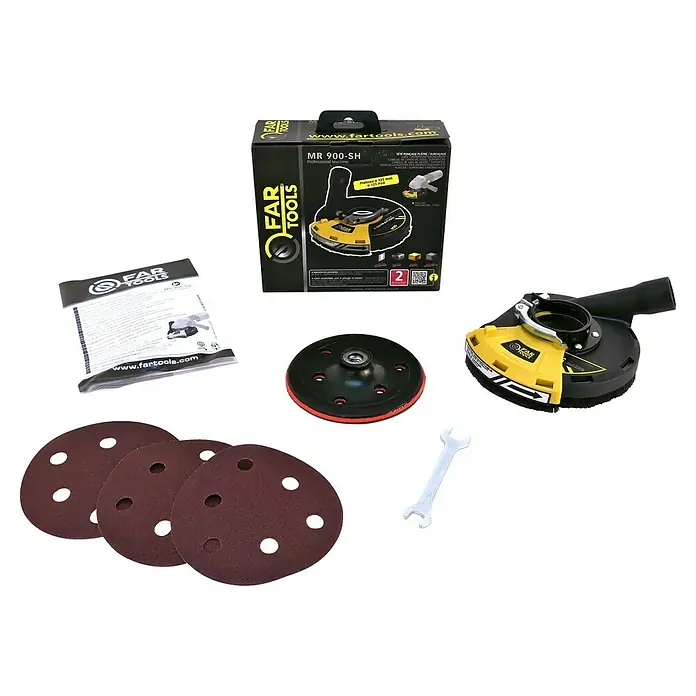 Fartools Schleifaufsatz Gipsschleifer - Durchmesser: 150 mm, Passend für: Fartools Multischleifer Multi-Rex 900 - Far Tools MR 900-SH Profi-Maschine mit Zubehör. Ideal zum Schleifen von Oberflächen, inklusive Schleifscheiben und Staubabsaugung.