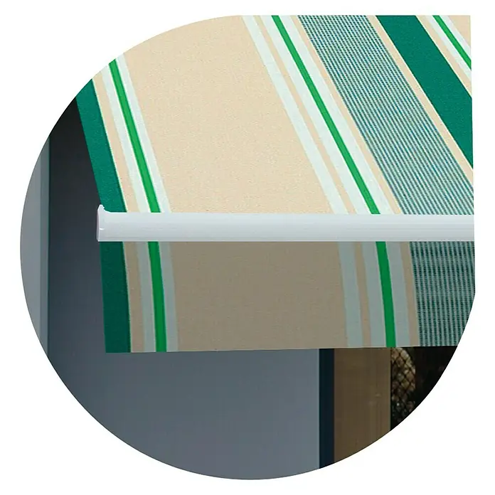 SmartSun Lona para toldo Acrílica - Beige/Verde, Ancho: 4 m, Caída: 2,5 m - Toldo a rayas en verde y beige, perfecto para protección solar y para añadir un toque elegante a cualquier espacio.