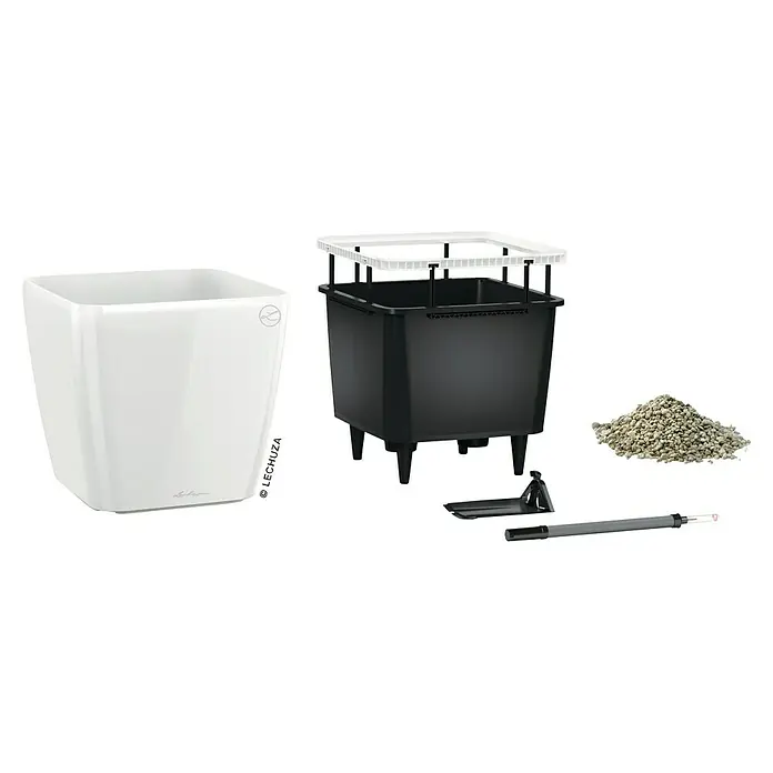 Lechuza Pflanzkasten Quadro Premium - Außenmaß (L x B x H): 43 x 43 x 39 cm, Kunststoff, Weiß - Lechuza Classico LS 35 Komplettset in Weiß mit Bewässerungssystem, Substrat und Zubehör für Zimmerpflanzen, um eine einfache Pflege zu gewährleisten.