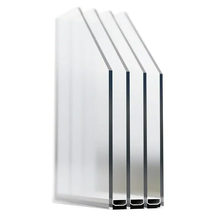 FM Türen Haustür FM90-51 - 110 x 210 cm, DIN Anschlag: Links, Anthrazit - Das Bild zeigt isolierte Glasscheiben, die für Energieeffizienz und Schallschutz in Fenstern und Türen sorgen. Ideal für moderne Bauprojekte.
