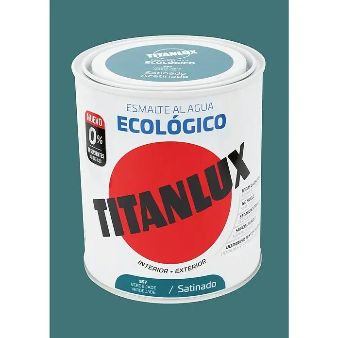 Titanlux Esmalte de color Eco - Verde jade, Satinado, 750 ml, Base de agua - Bote de pintura al agua Titanlux Ecológico en verde jade, ideal para interiores y exteriores. Ecológico y duradero.