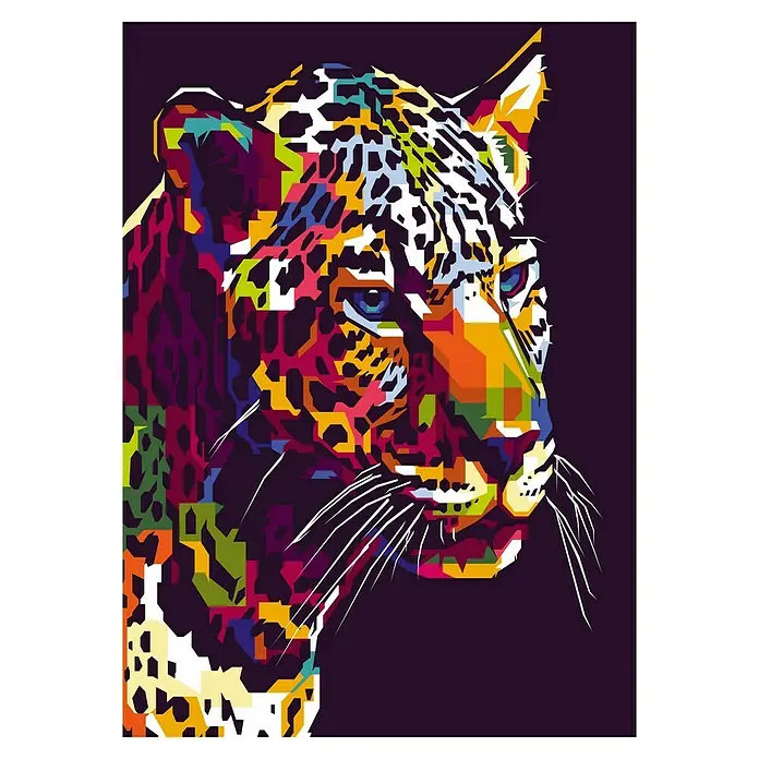 Cuadro alto brillo Guepardo - Guepardo, An x Al: 50 x 70 cm, 1 pzs. - Retrato vibrante de arte pop de un leopardo con bloques de color únicos que acentúan su belleza salvaje. Una adición llamativa a cualquier espacio.
