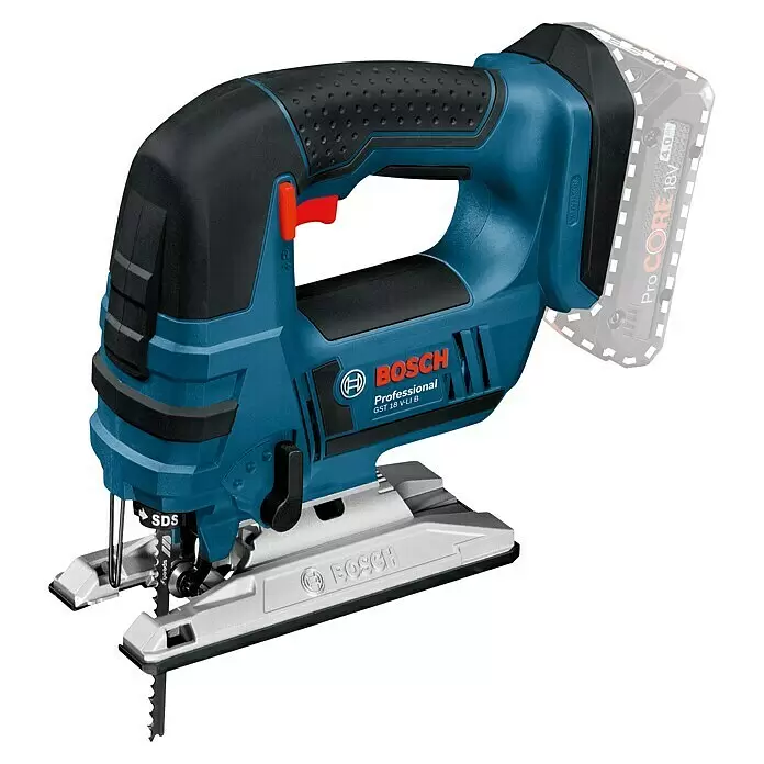Bosch Professional AMPShare 18V Sierra de calar de batería GST 18V-LI L-Boxx - 18 V, Sin batería, Número de carreras marcha en vacío: 0 /min - 2.700 /min - Sierra de calar a batería Bosch Professional GST 18 V-LI B, azul y negra, con batería ProCORE 18V y hoja SDS.