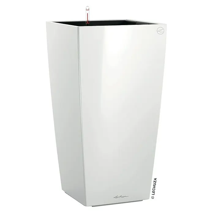 Lechuza Pflanzsäule eckig Cubico Premium - Außenmaß (L x B x H): 22 x 22 x 41 cm, Kunststoff, Weiß, Glänzend - Aufnahme eines weißen, eckigen Pflanzgefäßes von Lechuza, das sich ideal für Innenräume eignet und ein stilvolles Design bietet.