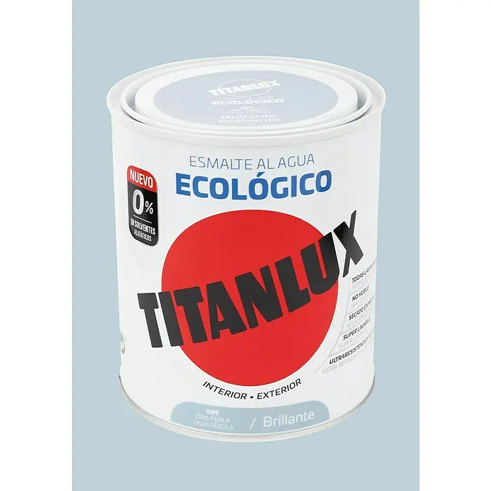 Titanlux Esmalte de color Eco - Gris perla, Brillante, 750 ml, Base de agua - Bote de esmalte al agua Titanlux, ecológico, en gris perla con acabado brillante, apto para interiores y exteriores.