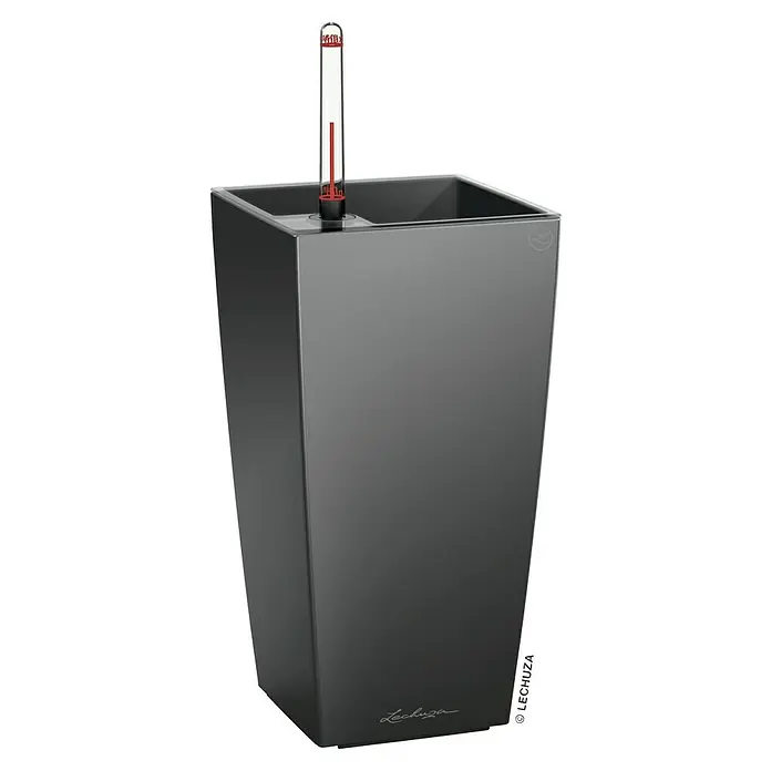 Lechuza Pflanztopf Cubi - Außenmaß (L x B x H): 14 x 14 x 26 cm, Kunststoff, Grau - Stilvoller, hoher Lechuza Pflanzkübel in Anthrazit mit Wasserstandsanzeiger für eine optimale Pflanzenpflege und ein modernes Ambiente.