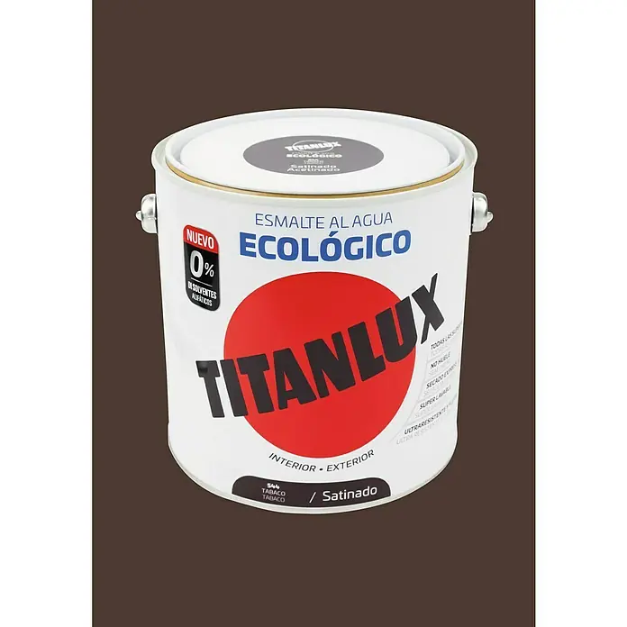 Titanlux Esmalte de color Eco - Tabaco, Satinado, 2,5 l, Base de agua - Un bote de pintura Titanlux ecológica al agua con acabado satinado para interiores y exteriores, color tabaco.