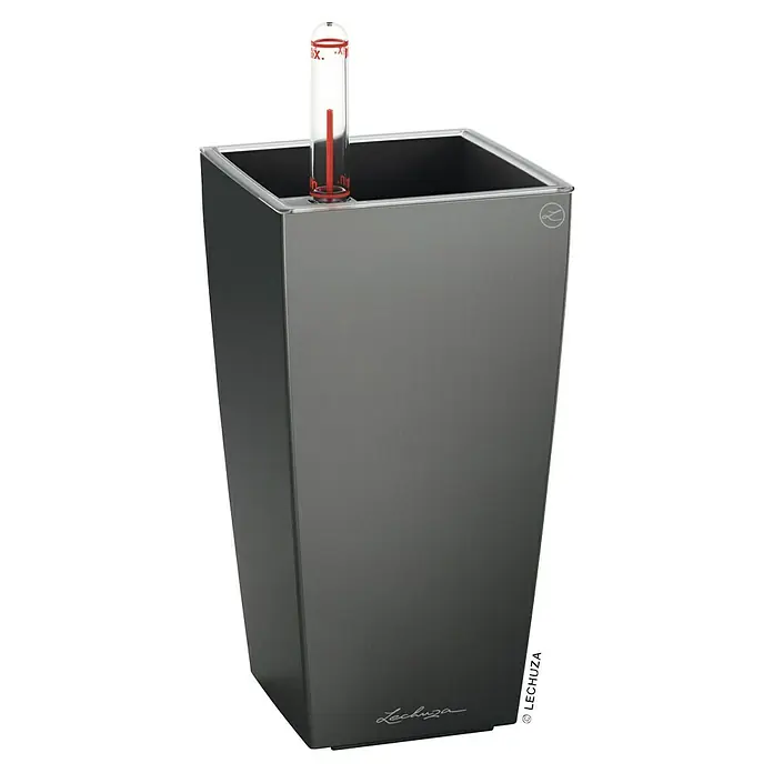 Lechuza Pflanztopf Cubi - Außenmaß (L x B x H): 9,5 x 9,5 x 18,5 cm, Kunststoff, Grau - Grauer Lechuza Cube Pflanzkübel mit Wasserstandsanzeige, ein stilvolles und funktionelles Pflanzgefäß für Innen- und Außenbereiche.