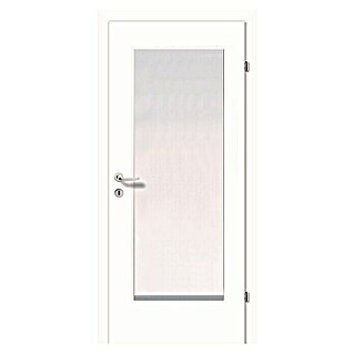 Zimmertür GA1 mit satiniertem Glas (B x H: 85 x 203 cm, DIN Anschlag: Rechts, Weiß, Mittellage: Röhrenspan, Oberfläche: CPL)