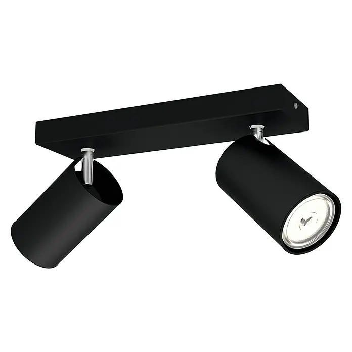 Philips Regleta Kosipo - 10 W, L x An x Al: 9,2 x 24 x 11,8 cm, Negro, GU10, 2 ud. - Lámpara de techo moderna con dos focos negros, ideal para iluminación elegante en cualquier habitación.