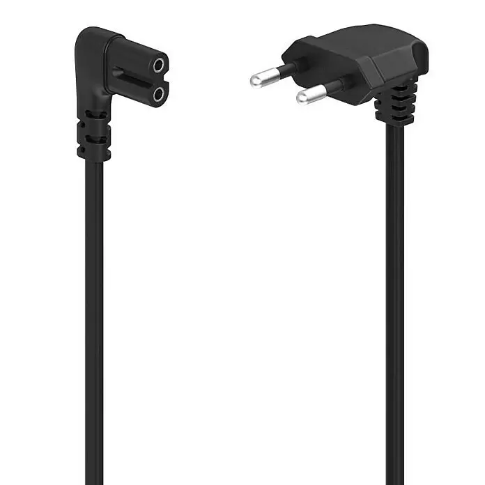 Hama Netzkabel 90° gewinkelt Doppelnut C7Schwarz, Länge: 5 m, Eurostecker, 2,5 A