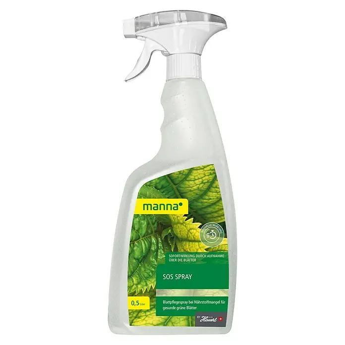 Manna Pflanzenstärkungsmittel SOS Spray - Geeignet für: Tomaten - Das Produkt ist Manna SOS Spray zur Blattpflege bei Nährstoffmangel für gesunde, grüne Blätter, in einer 0,5 Liter Sprühflasche.