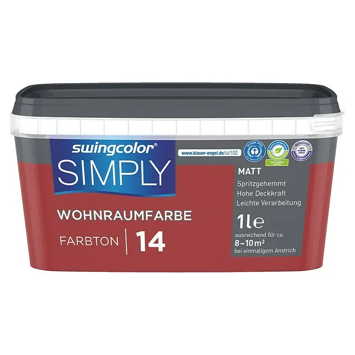 swingcolor Wandfarbe SIMPLY - Rot - Nr. 14, 1 l - Farbdose Swingcolor Simply Wohnraumfarbe Farbton 14, matt, Inhalt 1 Liter, ausreichend für ca. 8-10 m², ideal für Innenräume.