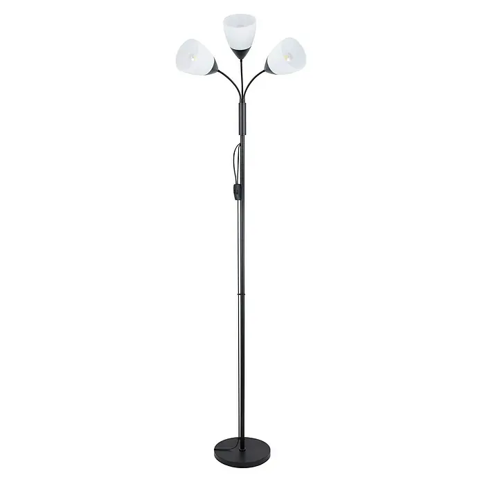 Lámpara de pie Nieves - 25 W, Altura: 179 cm, Negro, E27 - Elegante lámpara de pie con tres brazos y pantallas de cristal, que proporciona una luz cálida y acogedora. Perfecto para cualquier interior.