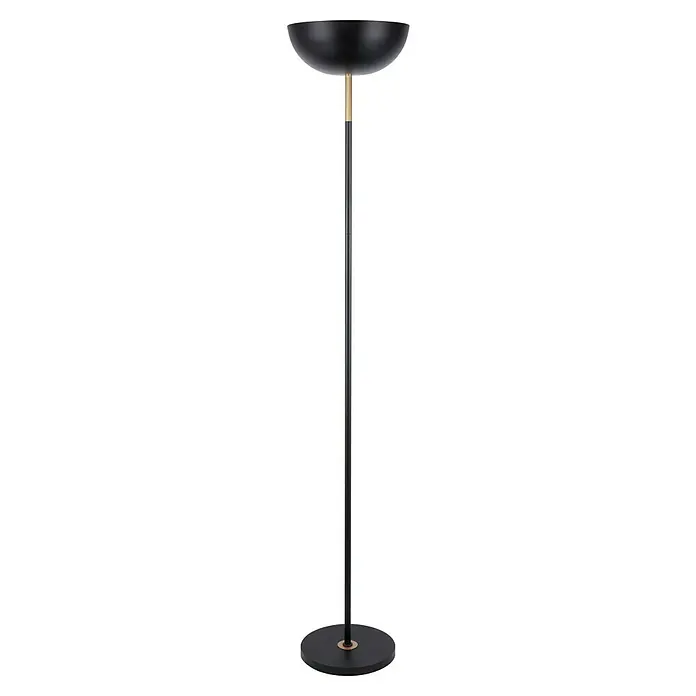 Lámpara de pie Lidia - 25 W, Altura: 190 cm, Negro, E27 - Esta lámpara de pie negra y dorada es muy llamativa. El diseño simple encaja perfectamente en espacios modernos y proporciona una luz agradable.