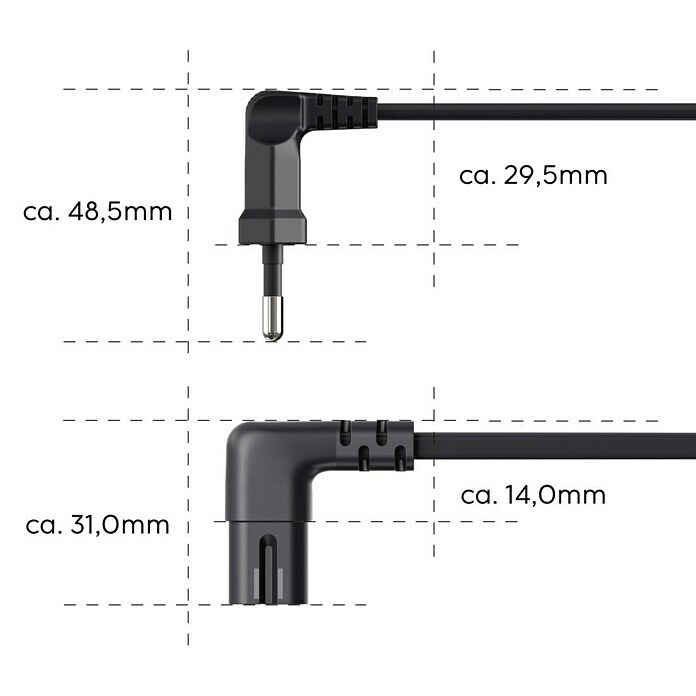 Hama Netzkabel 90° gewinkelt Doppelnut C7 (Schwarz, Länge: 3 m, Eurostecker, 2,5 A) | BAUHAUS