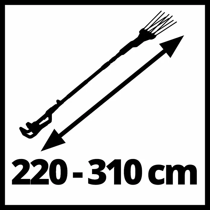 Einhell Vareador de olivas GE-FS 18/53 Li - 18 V, 1 batería, Anchura de trabajo: 53 cm - Imagen simbólica de una sierra de rama extensible con una longitud de 220–310 cm para el cuidado de árboles y jardinería.