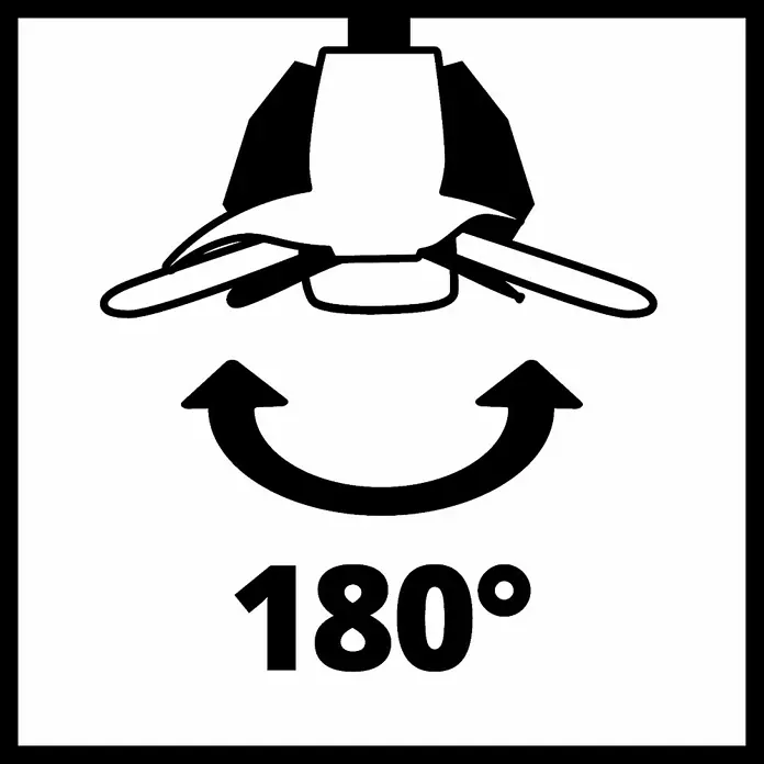 Einhell Power X-Change 18V Akku-Rasentrimmer GE-CT18/28LI TC-Solo - 18 V, Li-Ionen, Ohne Akku, Schnittbreite Faden: 28 cm - Symbol für eine um 180° drehbare Leuchte, was ihre Flexibilität bei der Ausrichtung des Lichts hervorhebt.