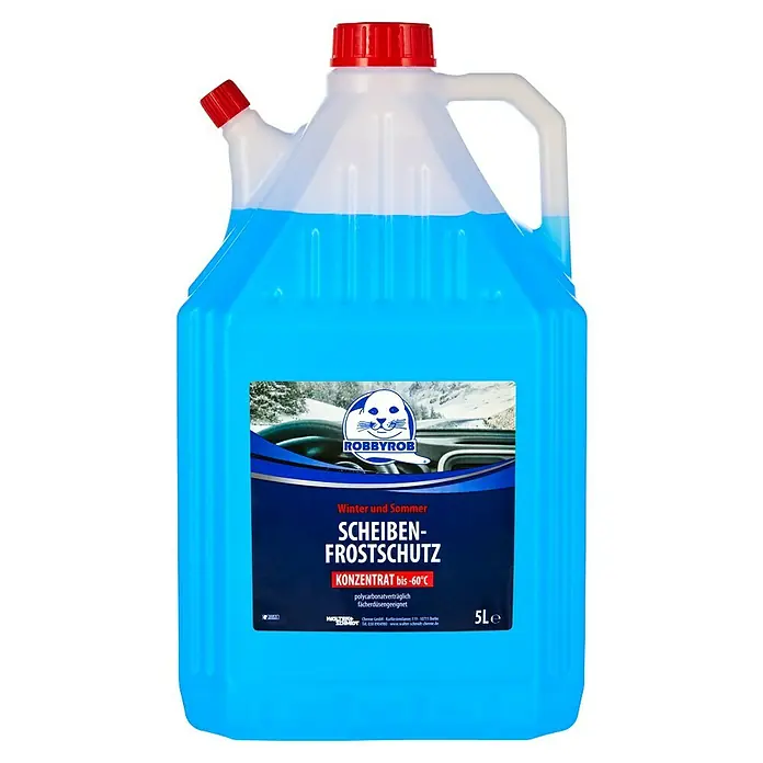 Robbyrob Scheibenfrostschutz-Konzentrat - 5 l, -60 °C - Kanister mit Scheibenfrostschutzmittel, blau gefärbt, für Winter und Sommer, Konzentrat bis -60°C, 5 Le Fassungsvermögen.