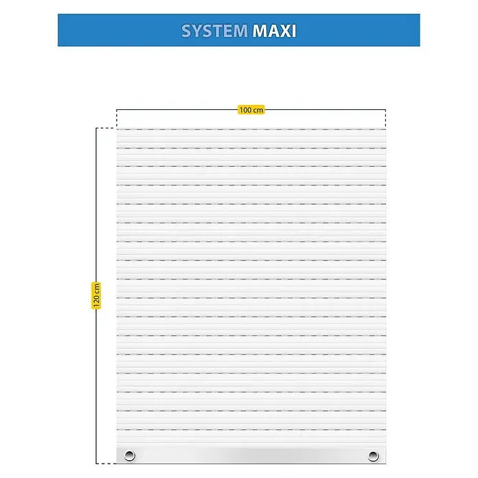 Schellenberg Rollladenpanzer MAXI - 100 x 120 cm, Weiß - Abbildung eines Rollladens "System Maxi" mit den Maßen 100 cm Breite und 120 cm Höhe zur Veranschaulichung der Produktabmessungen.