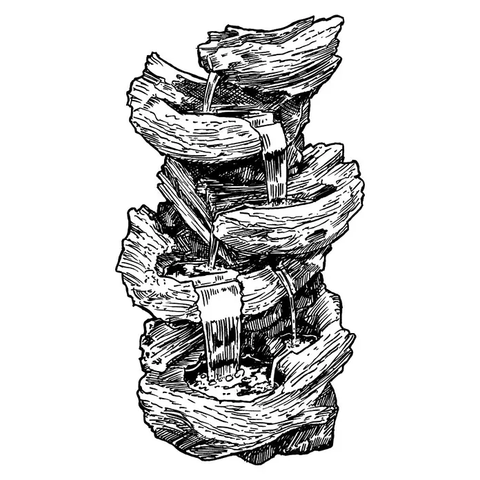 Ubbink AcquaArte Gartenbrunnen Sedona - 77 x 55 x 134 cm, Kunststoff, Grau, Braun - Ein dekorativer Zimmerbrunnen aus Holz mit mehreren Ebenen, über die das Wasser fließt, ein ruhiger Blickfang für jeden Raum.