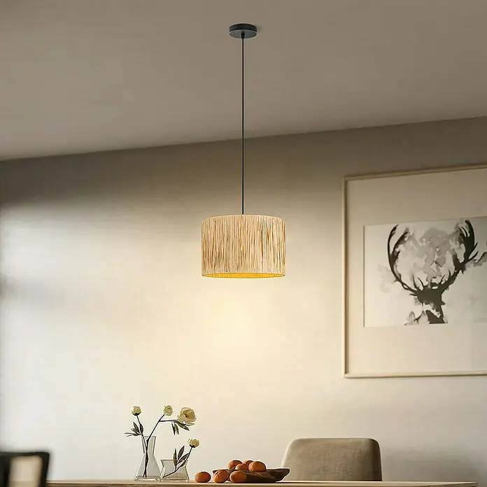 Home Sweet Home Lampenschirm SeegrasE27, 30 x 20 cm - Elegante Pendelleuchte mit zylindrischem Lampenschirm in Naturfaser-Optik. Warmes Licht sorgt für eine gemütliche Atmosphäre im Raum.