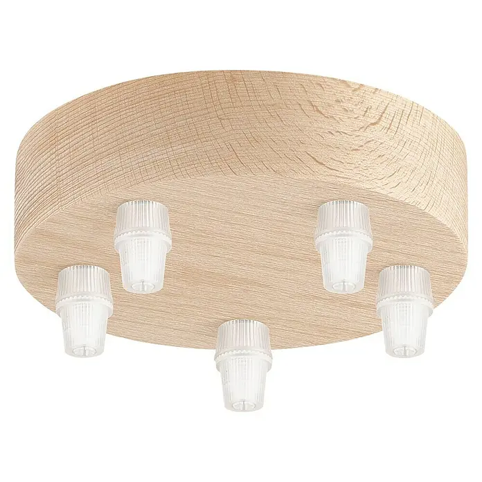 Home Sweet Home Lampenbaldachin - 5-fach, Holz Hellbraun, Holz, 12 cm - Eine hölzerne Deckenleuchte mit fünf klaren Lampenfassungen, die ein warmes und einladendes Licht verbreitet. Perfekt für jeden Raum.