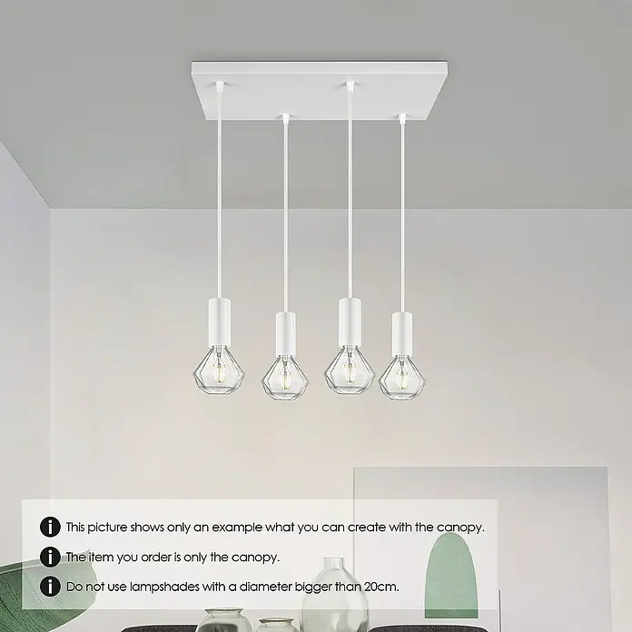 Home Sweet Home Lampenbaldachin - 4-fach, Weiß, 25 x 47 cm - Eine weiße Deckenleuchte mit vier geometrischen Lampen, die ein minimalistisches und modernes Design bietet.