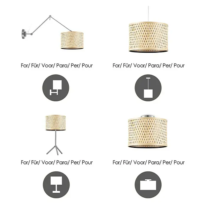 Home Sweet Home Lampenschirm Bamboo - L x B x H: 30 x 30 x 20 cm, Bambus, E27 - Einrichtung mit einer Auswahl an Lampen mit geflochtenem Lampenschirm und diversen Befestigungsarten.