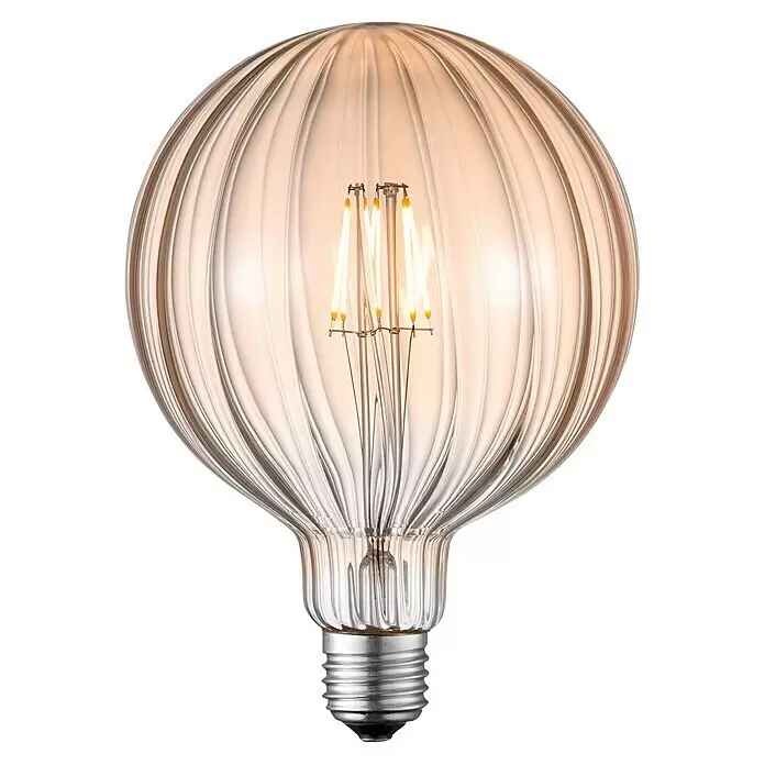Home Sweet Home LED-Lampe Filament Classic Vintage Globe-Form gestreift - E27, Dimmbar, Warmweiß, 400 lm, 4 W - Warmweiße LED-Glühbirne mit geripptem Klarglasdesign und Schraubsockel.