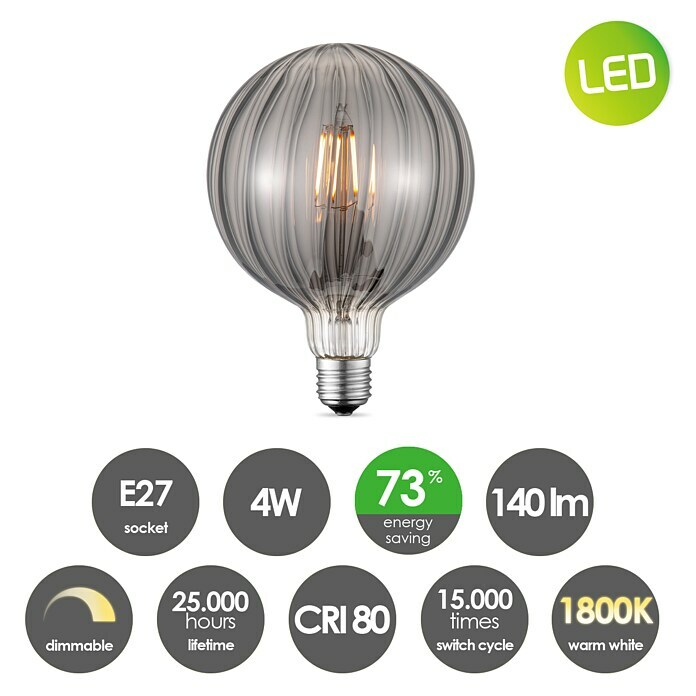 Home Sweet Home LED-Lampe Filament Classic Vintage Globe-Form gestreift (E27, Dimmbar, Warmweiß, 140 lm, 4 W) | BAUHAUS