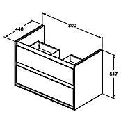 Ideal Standard Connect Air Waschtischunterschrank (44 x 80 x 51,7 cm, 2 Schubkästen, Weiß, Glänzend)