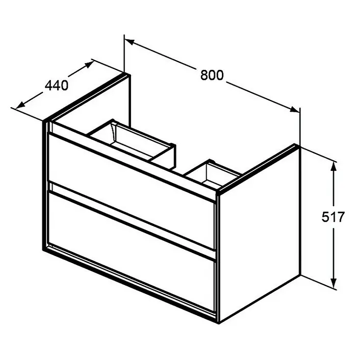 Ideal Standard Connect Air Waschtischunterschrank - 80 x 44 x 51,7 cm, Pinie/Braun, Matt - Produktbild eines Waschtischunterschranks mit Schubladen und den Maßen 800 x 440 x 517 mm.