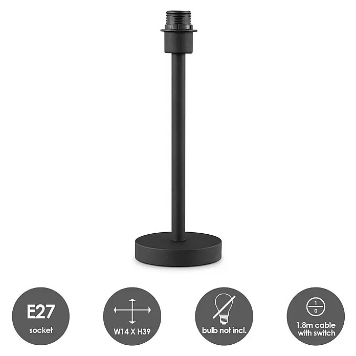 Home Sweet Home Lampenfuß Stick 39 - 10 W, Höhe: 39 cm, Schwarz, Edelstahl, E27 - Mattschwarzer E27 Lampenfuß, B14 x H39, mit 1,8m Kabel und Schalter.