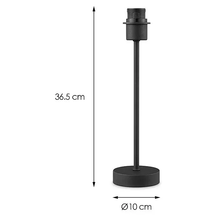 Home Sweet Home Lampenfuß Single 37 - 10 W, Höhe: 36,5 cm, Schwarz, Edelstahl, E27 - Schwarzer Metall-Lampenfuß mit runder Basis und zylindrischem Schaft, 36,5 cm hoch, 10 cm Durchmesser.