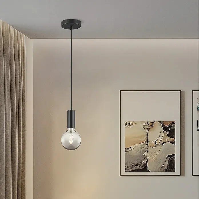 Home Sweet Home Lampenpendel Fabric - Schwarz, 223 cm, E27 - Elegante Pendelleuchte mit einer mattschwarzen Fassung und einer klaren Glühbirne, die ein modernes Ambiente in jeden Raum bringt.