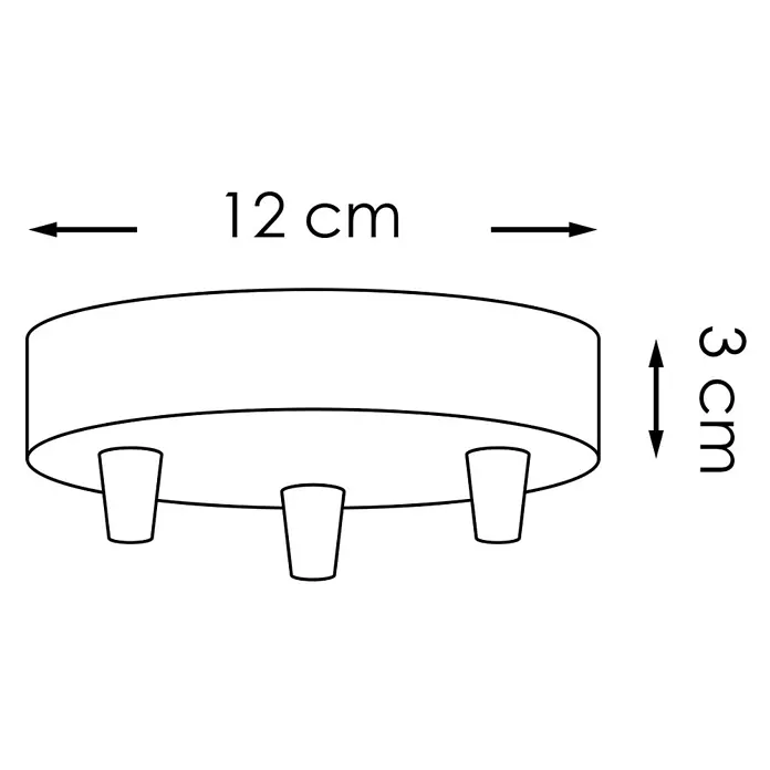 Home Sweet Home Lampenbaldachin - 3-fach, Grau/Schwarz, Beton, 12 cm - Abbildung einer runden Lampe mit drei Beinen und den Maßen 12 cm Durchmesser und 3 cm Höhe.