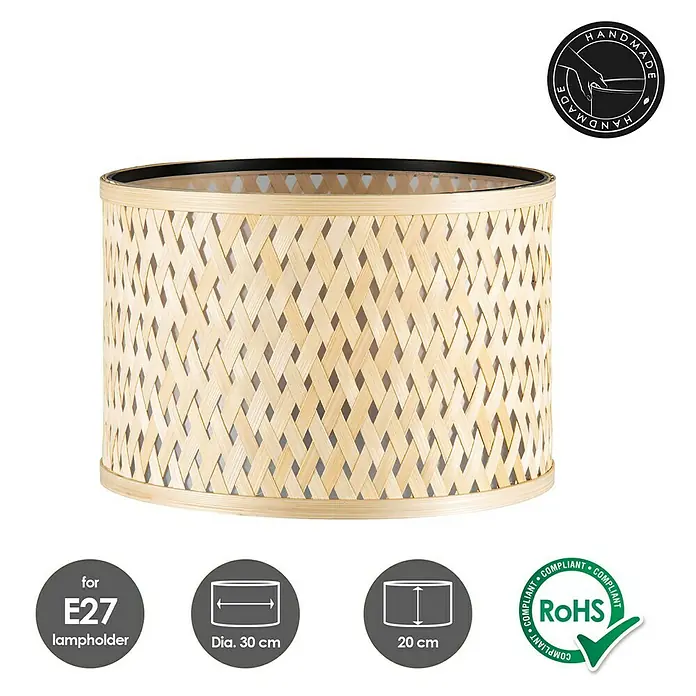 Home Sweet Home Lampenschirm Bamboo - L x B x H: 30 x 30 x 20 cm, Bambus, E27 - Lampenschirm aus Bambusgeflecht, handgefertigt, Durchmesser 30 cm, Höhe 20 cm, geeignet für E27 Lampenfassung, RoHS-konform.