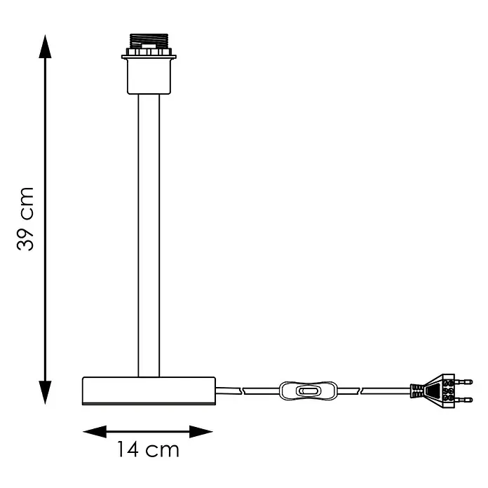 Home Sweet Home Lampenfuß Charge 39 - 10 W, Höhe: 39 cm, Silber, Edelstahl, E27 - Produktzeichnung einer Tischleuchte mit den Maßen 39 cm Höhe und 14 cm Breite, die die Abmessungen der Lampe verdeutlicht.