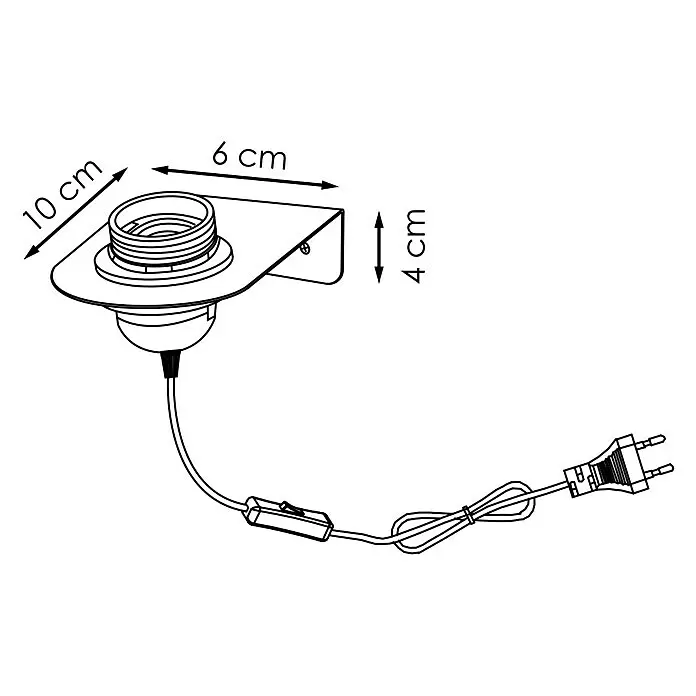 Home Sweet Home Wandleuchte DIY - 10 W, L x B x H: 4 x 6 x 10 cm, Schwarz/Natur, E27 - Wandmontierte Lampenfassung mit E27-Sockel, Kabel, Schalter und Stecker. Halterung: 10x6x4 cm.