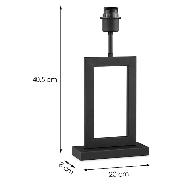 Home Sweet Home Lampenfuß Jong 40 - 10 W, L x B x H: 8 x 20 x 40,5 cm, Schwarz, E27 - Schwarzer Metall-Tischleuchtenfuß, 40,5 cm hoch, mit rechteckigem Rahmen.