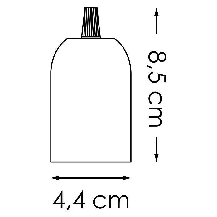 Home Sweet Home Lampenfassung - E27, Schwarz, Kunststoff, Ø x H: 4,4 x 8,5 cm - Technische Zeichnung eines Bauteils mit gerippter Oberseite, Höhe 8,5 cm, Breite 4,4 cm.