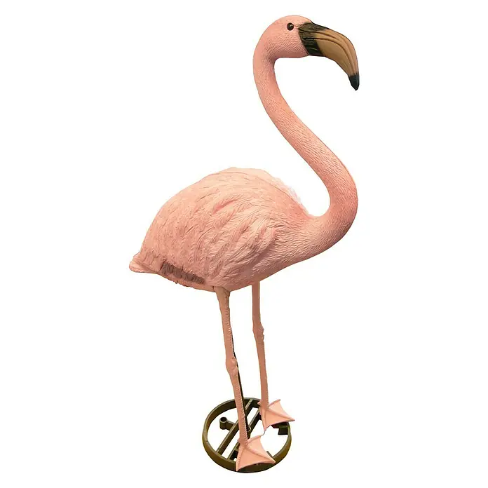 Ubbink Dekofigur Flamingo - 24 x 58 x 91,5 cm, Polyresin - Ein detailgetreuer, rosa Flamingo als Gartendekoration mit langem Hals und dünnen Beinen, stehend auf einer runden Basis.