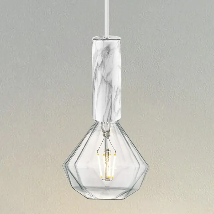 Home Sweet Home Lampenfassung - E27, Weiß marmoriert, Metall, Ø x H: 5 x 14 cm - Elegante Pendelleuchte mit marmoriertem Sockel und geometrischem Lampenschirm. Stilvolle Beleuchtung für moderne Innenräume.