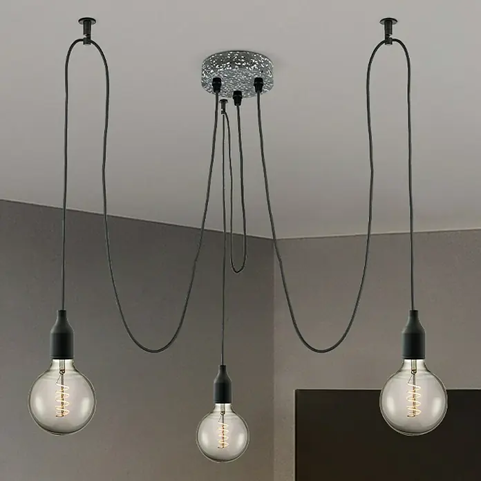 Home Sweet Home Lampenbaldachin - 3-fach, Grau/Schwarz, Beton, 12 cm - Pendelleuchte mit drei Lampen und dekorativen Glühbirnen, die ein modernes Designelement in den Raum bringt.