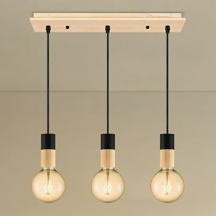 Home Sweet Home Lampenbaldachin - 3-fach, Holz Hellbraun, 9,5 x 47 cm - Elegante Pendelleuchte mit drei Lampen. Die Holzdetails und das moderne Design machen sie zu einem Blickfang im Raum.