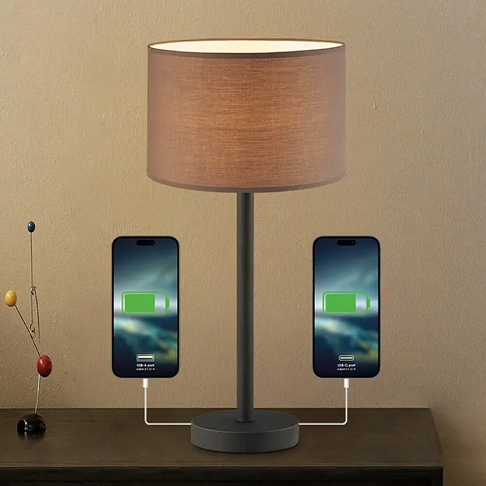 Home Sweet Home Lampenfuß Charge 39 - 10 W, Höhe: 39 cm, Schwarz, Edelstahl, E27 - Elegante Nachttischlampe mit USB-Ladeanschluss für Smartphones, ideal für Schlafzimmer und Wohnzimmer. Stilvolle Beleuchtung und praktischer Komfort vereint.